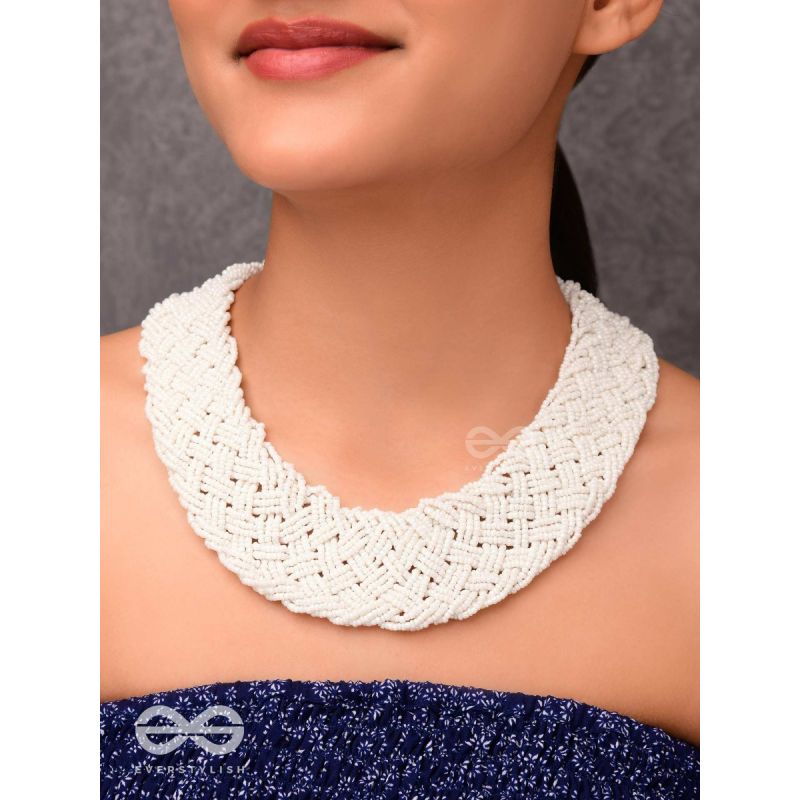 The Beauteous Braided Criss-Cross Beaded Necklace (White)