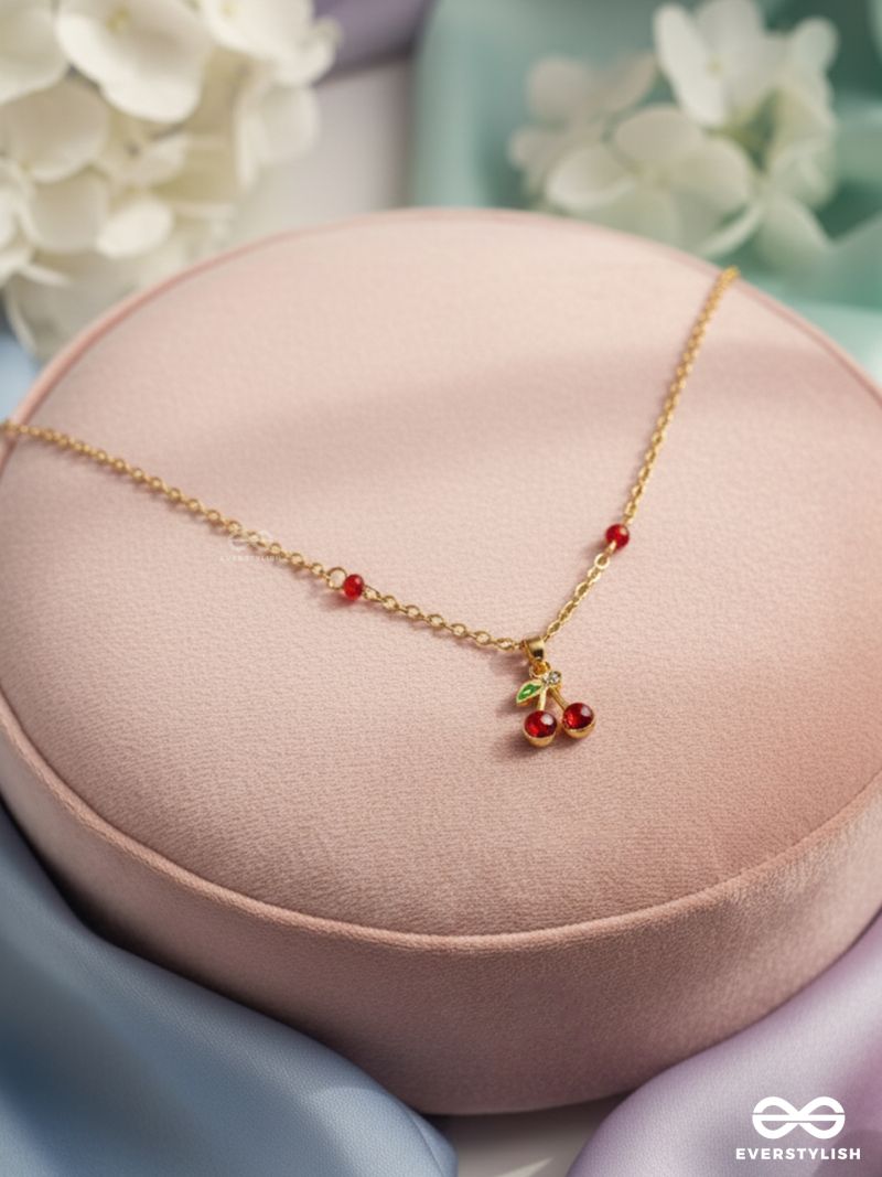 Cherry On The Cake- Golden Embellished Necklace With Anti-Tarnish