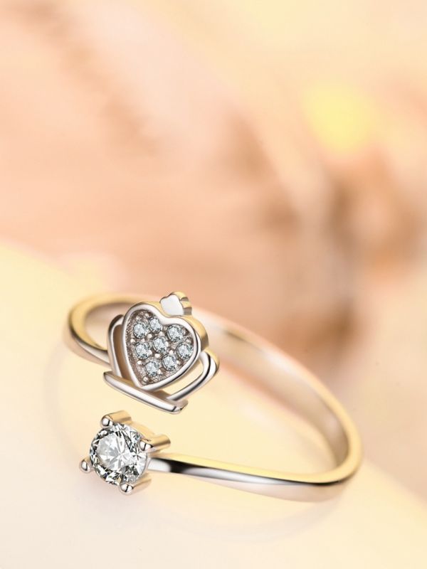 Silverette Princess Crown Adjustable CZ Ring