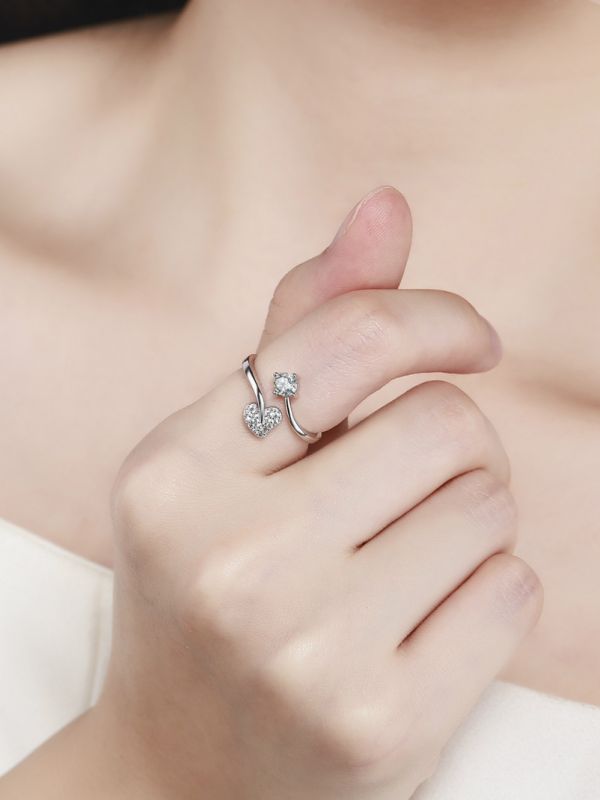 Shimmering Heart Adjustable CZ Ring