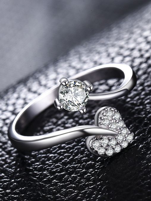 Shimmering Heart Adjustable CZ Ring