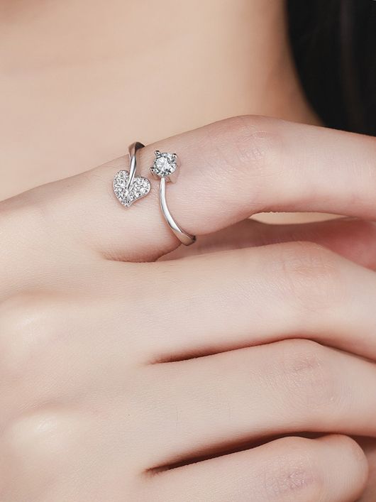 Shimmering Heart Adjustable CZ Ring