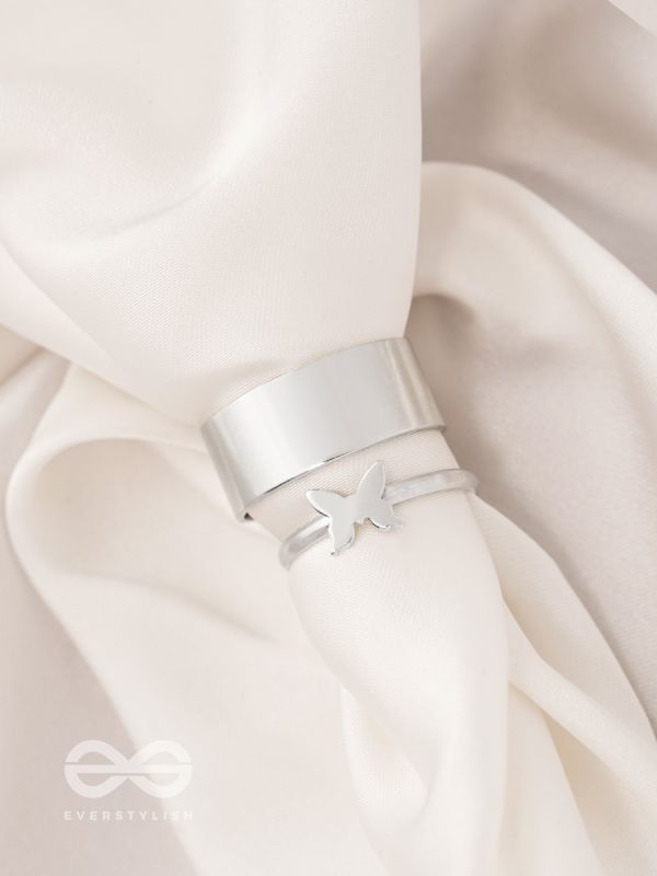 The Missing Moth- Set of Two Silver Rings