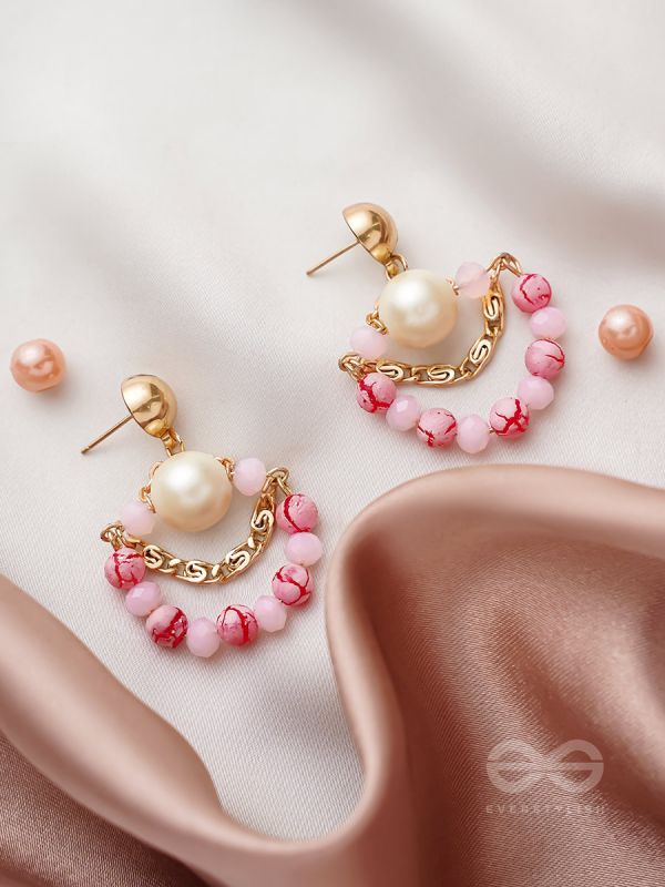The Pink Moon- Golden Embellished Earrings