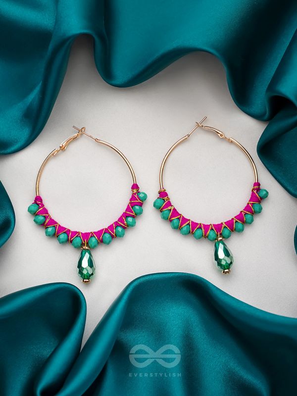 Half Moon Bay - Golden Embellished Earrings (Emerald Green)