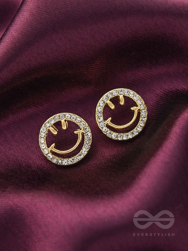 Gracious Grins- Rhinestones Studded Golden Earrings