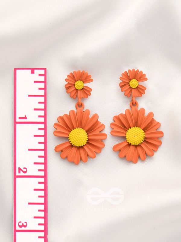A Field of Flowers - Statement Dangler Earrings (Aerospace orange )