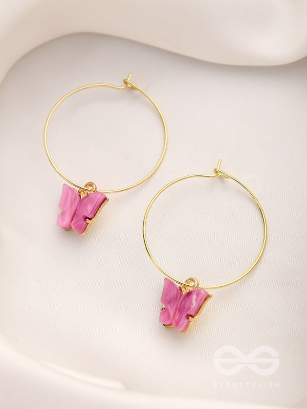 The Beauteous Butterfly Hoops (Pink) - Golden Casual Earrings