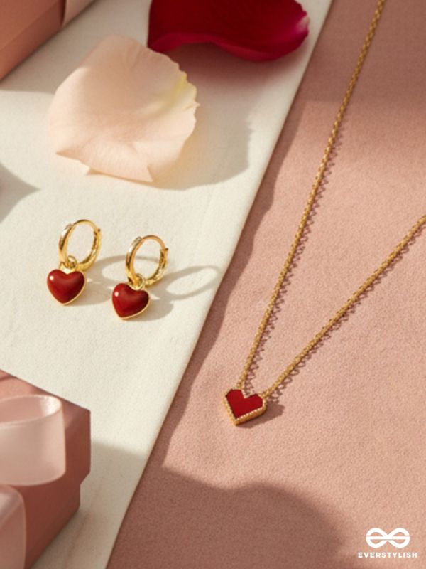 THE MISSIE LIFE - CRIMSON CONFESSION – HEART EARRINGS & NECKLACE JEWELLERY SET