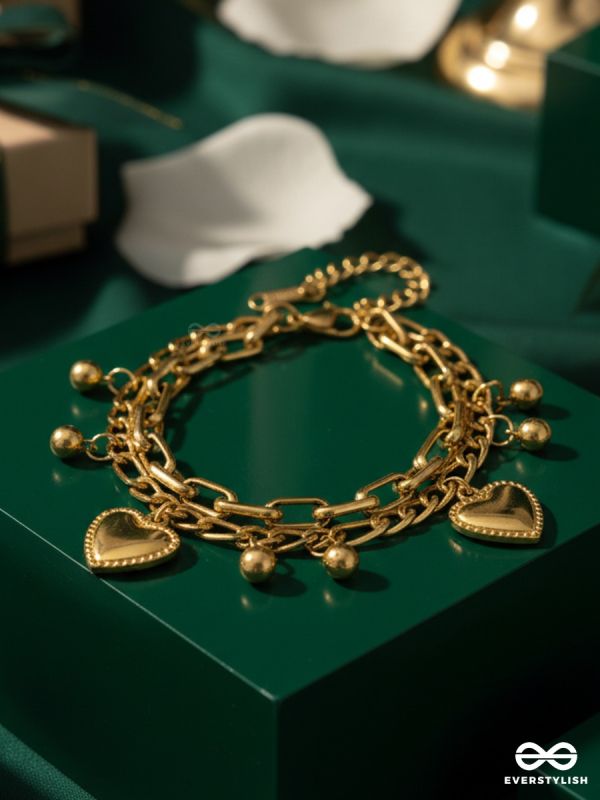 GIORA ITALIA - CUPID LINKS –  STAINLESS STEEL 18K GOLD PLATED ANTI-TARNISH HEART CHARM BRACELET 