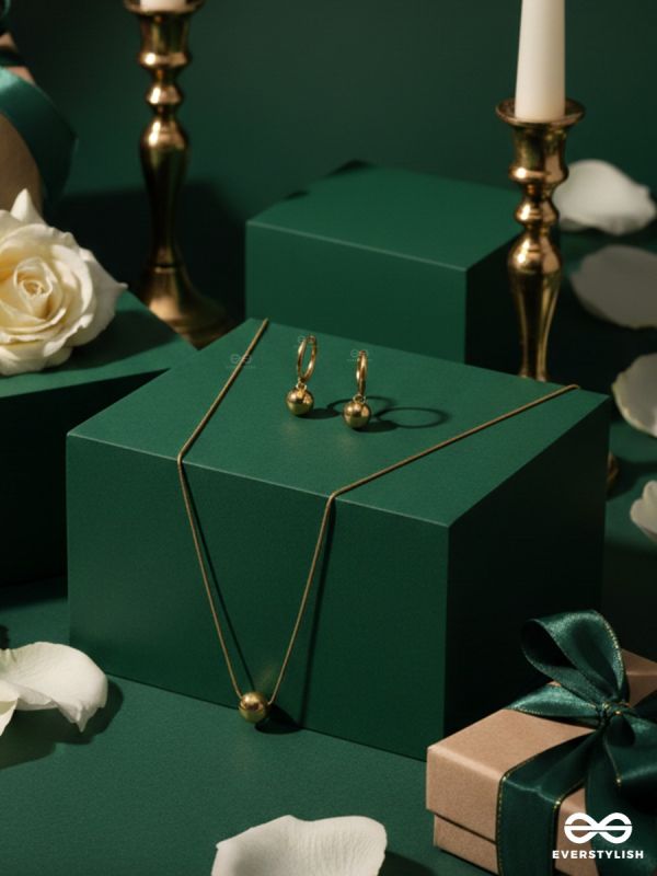 GIORA ITALIA - THE LUMI ORB –  STAINLESS STEEL 18K GOLD PLATED ANTI-TARNISH EARRINGS AND NECKLACE JEWELLERY SET