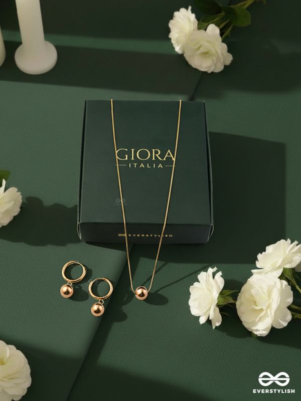 GIORA ITALIA - THE LUMI ORB –  STAINLESS STEEL 18K GOLD PLATED ANTI-TARNISH EARRINGS AND NECKLACE JEWELLERY SET
