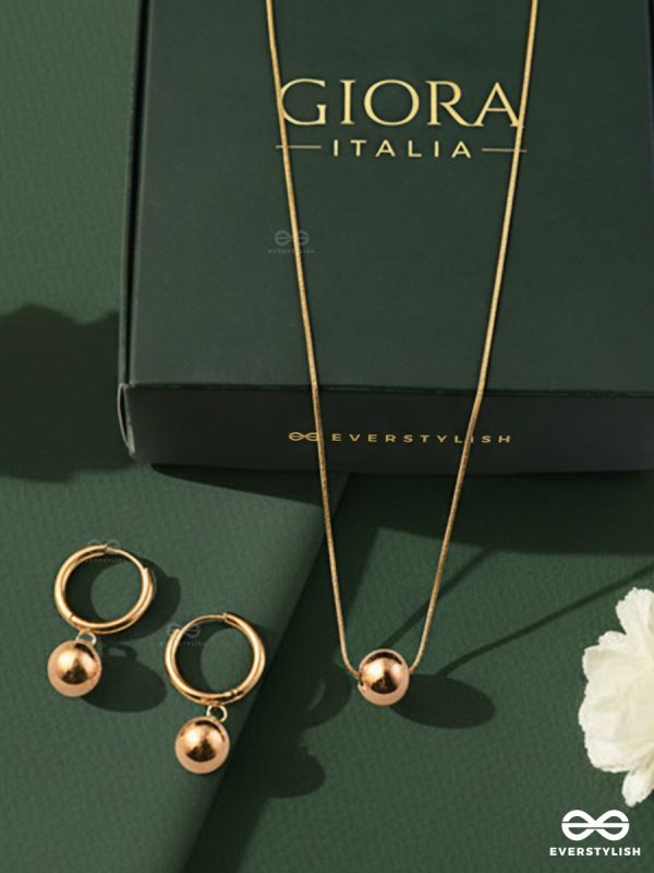 GIORA ITALIA - THE LUMI ORB –  STAINLESS STEEL 18K GOLD PLATED ANTI-TARNISH EARRINGS AND NECKLACE JEWELLERY SET