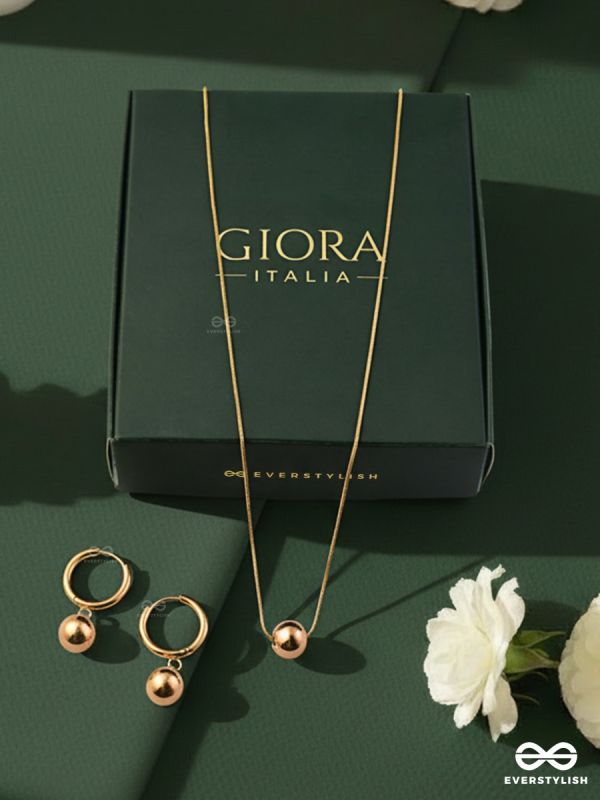 GIORA ITALIA - THE LUMI ORB –  STAINLESS STEEL 18K GOLD PLATED ANTI-TARNISH EARRINGS AND NECKLACE JEWELLERY SET