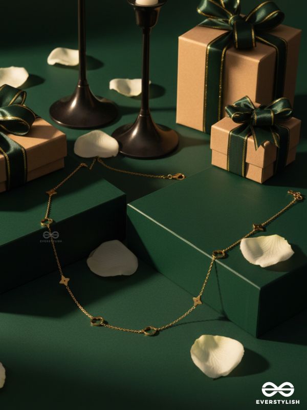 GOLDEN CHARM TRAIL – STAINLESS STEEL 18K GOLD PLATED ANTI-TARNISH MOTIF NECKLACE