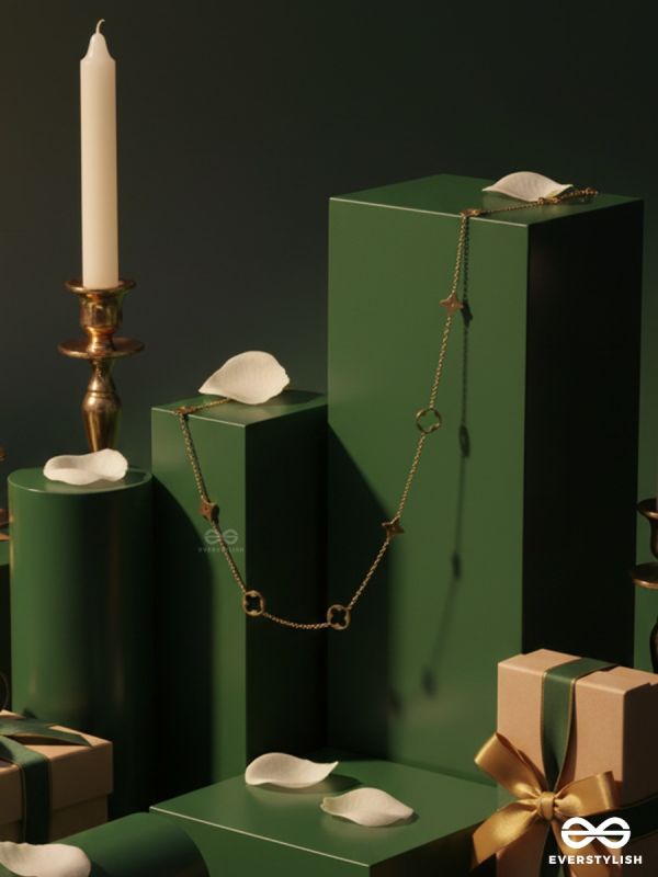 GOLDEN CHARM TRAIL – STAINLESS STEEL 18K GOLD PLATED ANTI-TARNISH MOTIF NECKLACE