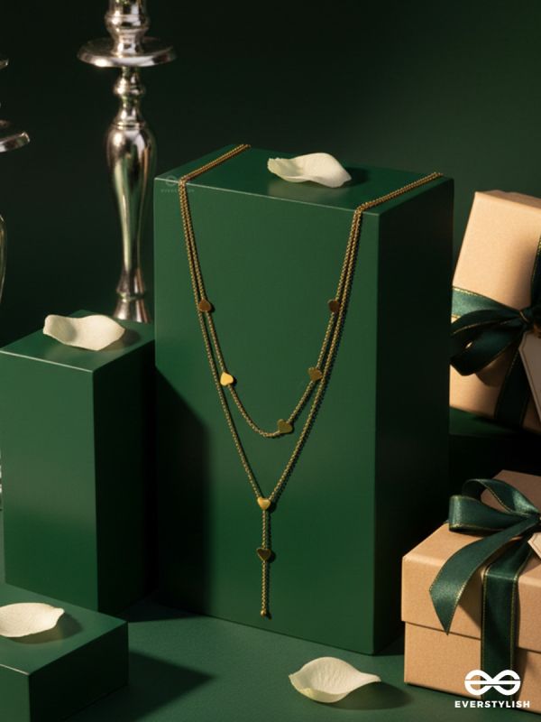 AMANTA FALL – STAINLESS STEEL 18K GOLD PLATED ANTI-TARNISH LAYERED HEART DROP NECKLACE