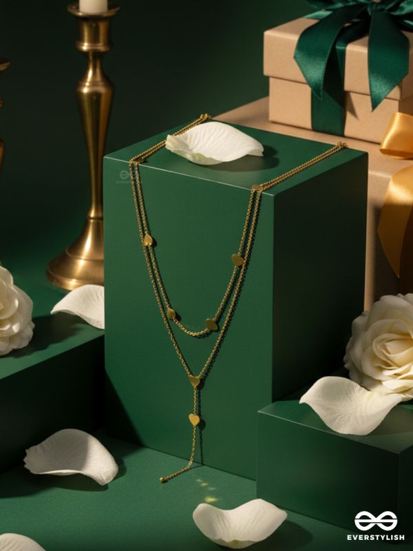 AMANTA FALL – STAINLESS STEEL 18K GOLD PLATED ANTI-TARNISH LAYERED HEART DROP NECKLACE