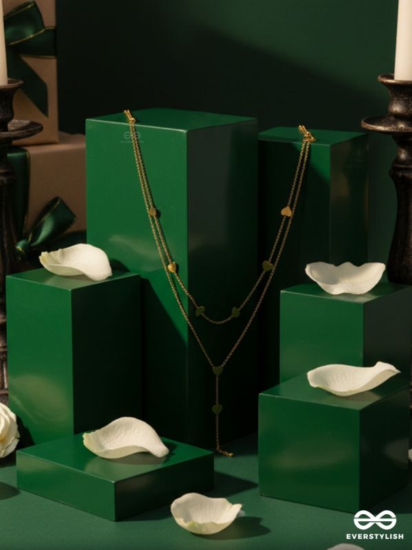 AMANTA FALL – STAINLESS STEEL 18K GOLD PLATED ANTI-TARNISH LAYERED HEART DROP NECKLACE