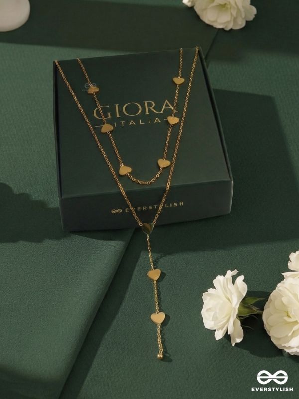 AMANTA FALL – STAINLESS STEEL 18K GOLD PLATED ANTI-TARNISH LAYERED HEART DROP NECKLACE