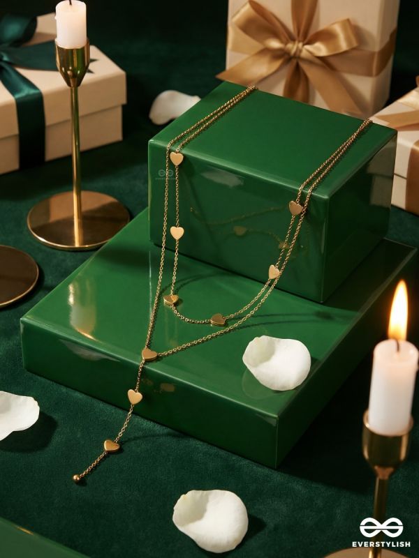 AMANTA FALL – STAINLESS STEEL 18K GOLD PLATED ANTI-TARNISH LAYERED HEART DROP NECKLACE