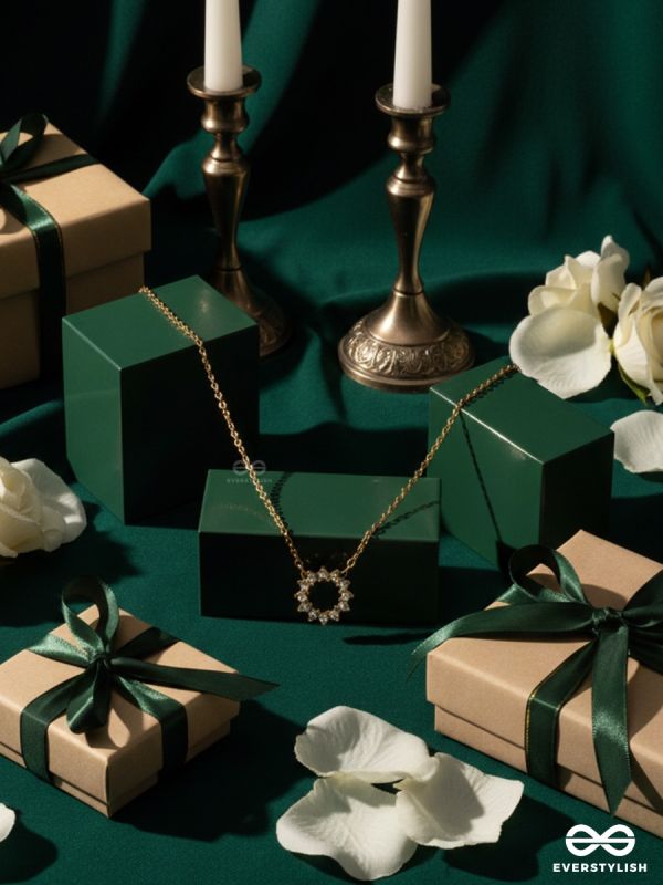 SOLARA RING – STAINLESS STEEL 18K GOLD PLATED ANTI-TARNISH CELESTIAL PENDANT NECKLACE