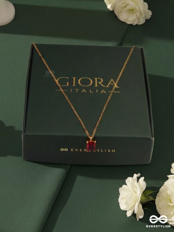 SCARLET MARK – STAINLESS STEEL 18K GOLD PLATED ANTI-TARNISH RED STONE PENDANT NECKLACE