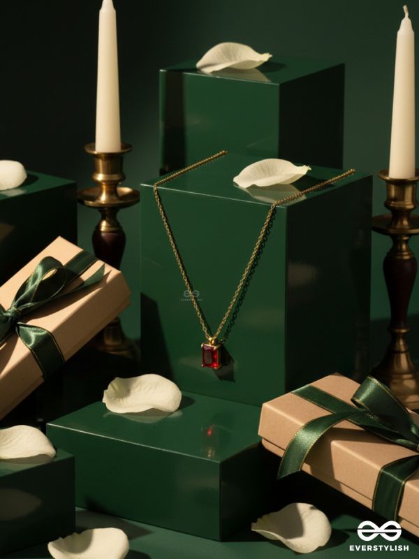 SCARLET MARK – STAINLESS STEEL 18K GOLD PLATED ANTI-TARNISH RED STONE PENDANT NECKLACE