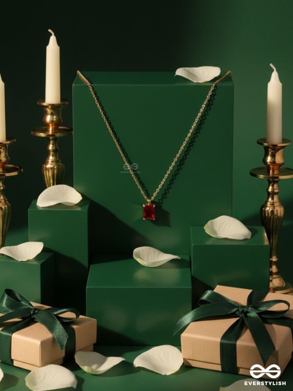 SCARLET MARK – STAINLESS STEEL 18K GOLD PLATED ANTI-TARNISH RED STONE PENDANT NECKLACE