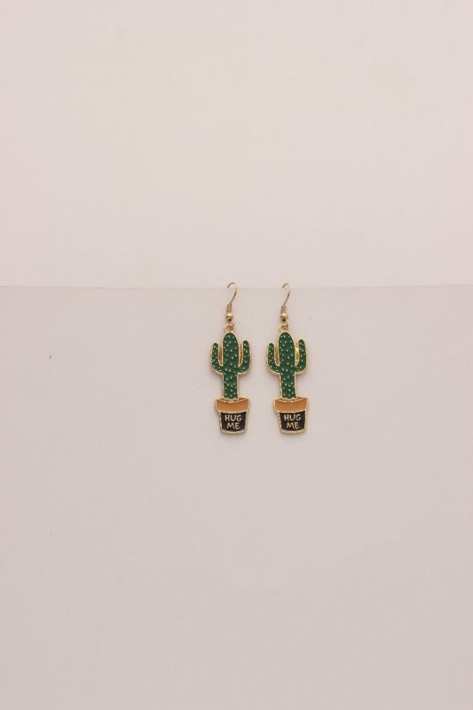 The Desert's Rose- Golden Cactus Enamelled  Earrings