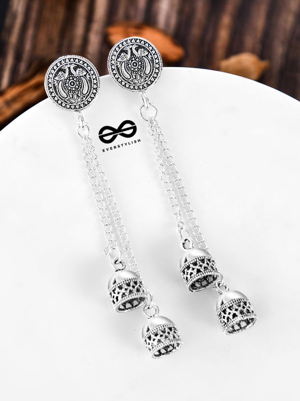 The Little Peacock Emblem Double Hanging Jhumkis