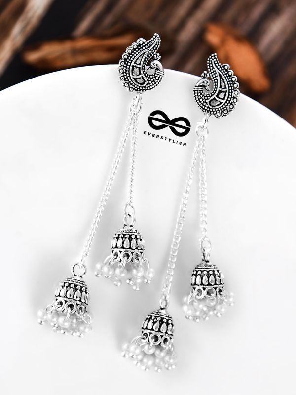 The Vintage Peacock Double Hanging Pearl Jhumkis