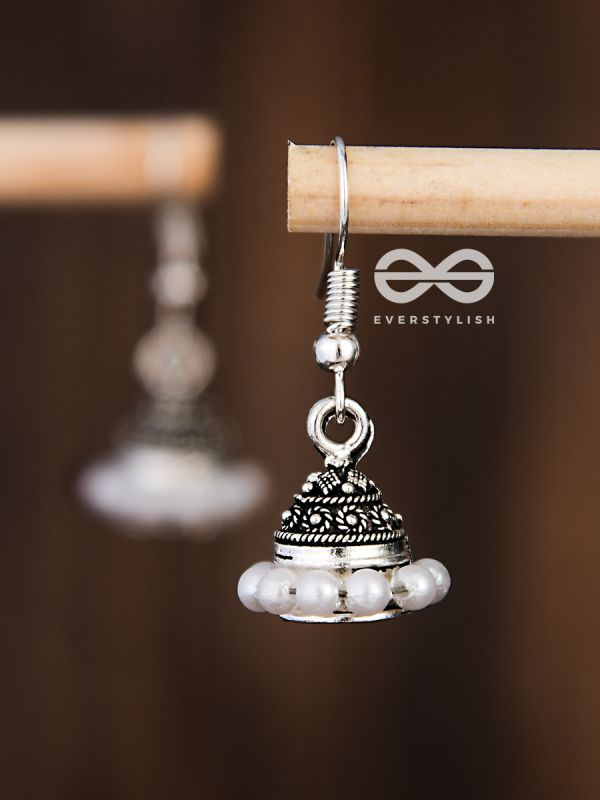 The Little Braided Pearl Jhumkis - Oxidised Boho Earrings