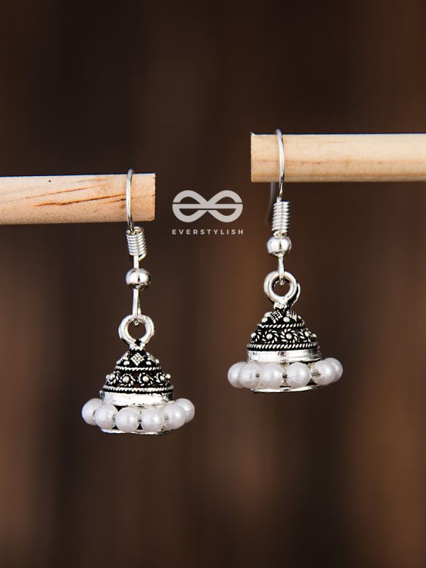 The Little Braided Pearl Jhumkis - Oxidised Boho Earrings