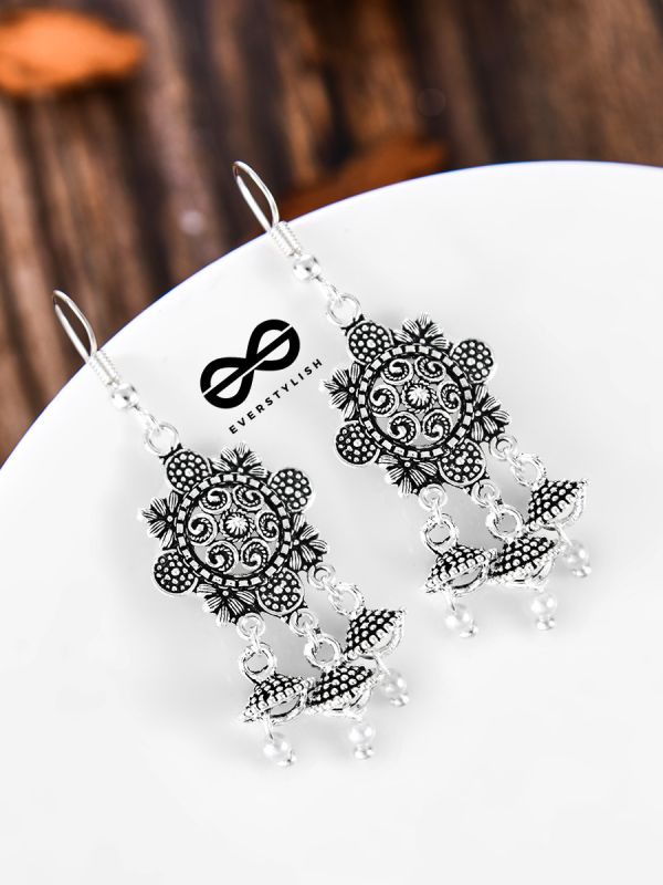 A Delightful Floral Artwork - Oxidised Boho Earrings