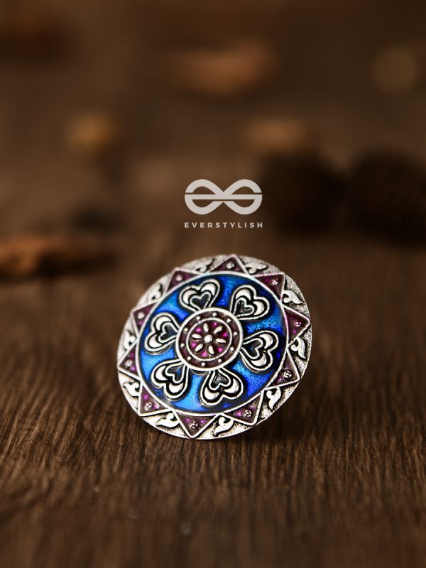 The Intricate Meenakari Adjustable Ring - (Pink-Blue) - Embellished Oxidised Collection