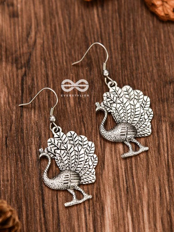 The Fanning Peacocks Danglers - Oxidised Boho Earrings