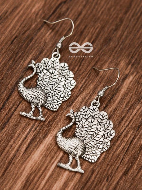 The Fanning Peacocks Danglers - Oxidised Boho Earrings