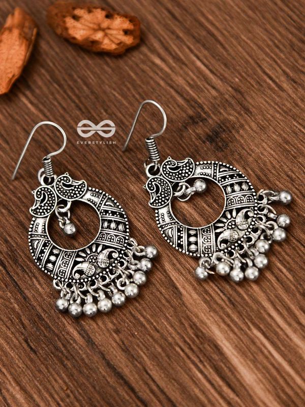 The Intricate Peacock Artwork - Oxidised Dangling Earrings