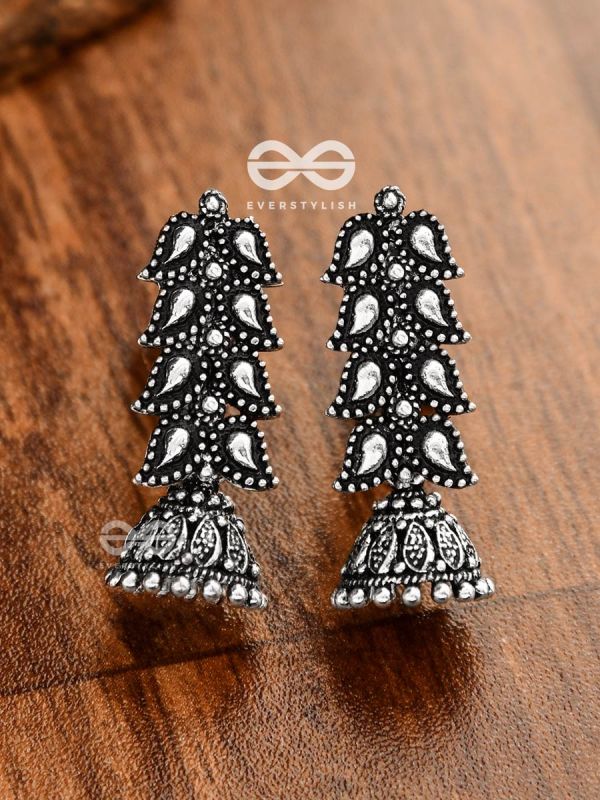 The Layered Leaves Jhumkis - Oxidised Boho Earrings