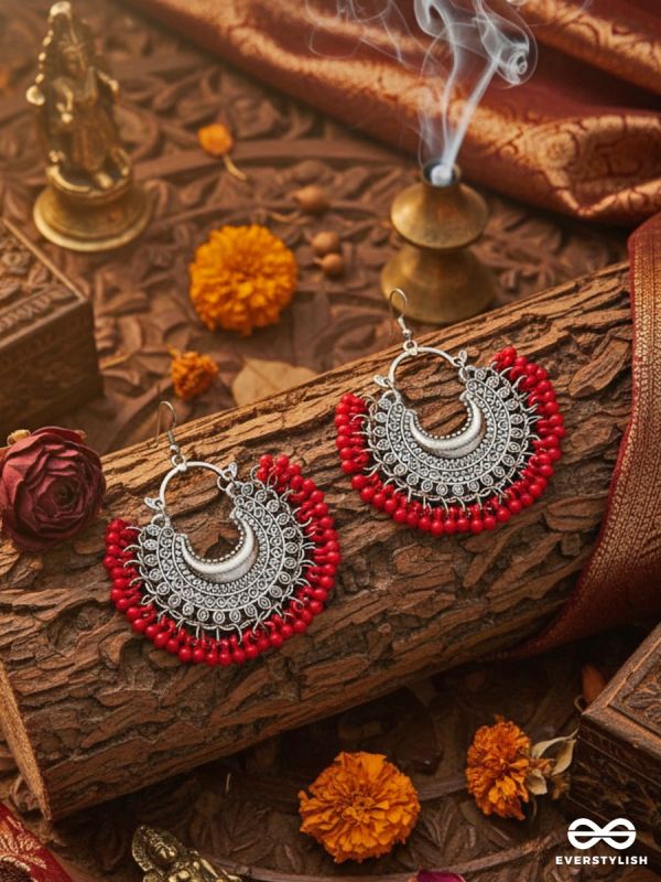 The Motif Moon Chandbali Earrings (Red) - The Boho Basics