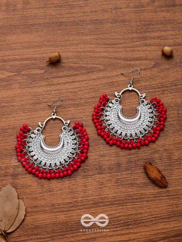 The Motif Moon Chandbali Earrings (Red) - The Boho Basics
