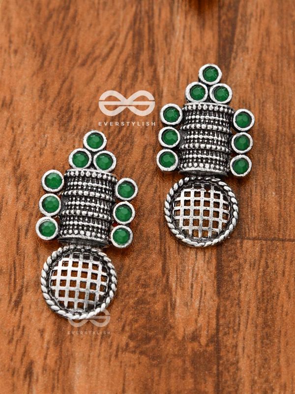 God in the Details (Emerald Green) - Embellished Oxidised Studs