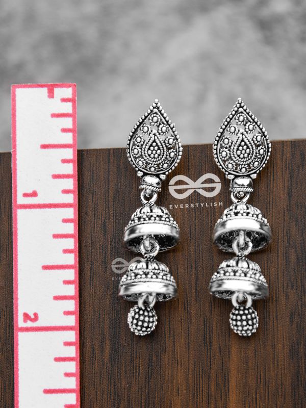 The double-Layered Drop Jhumkis - Oxidised Boho Earrings