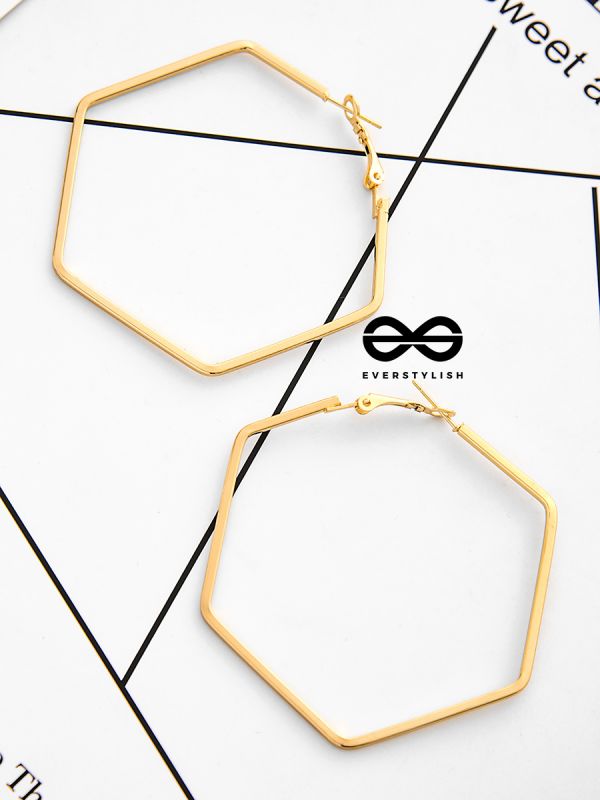 The Hypnotic Hexagonal Hoops (Golden) - Casual Daily-wear Earrings