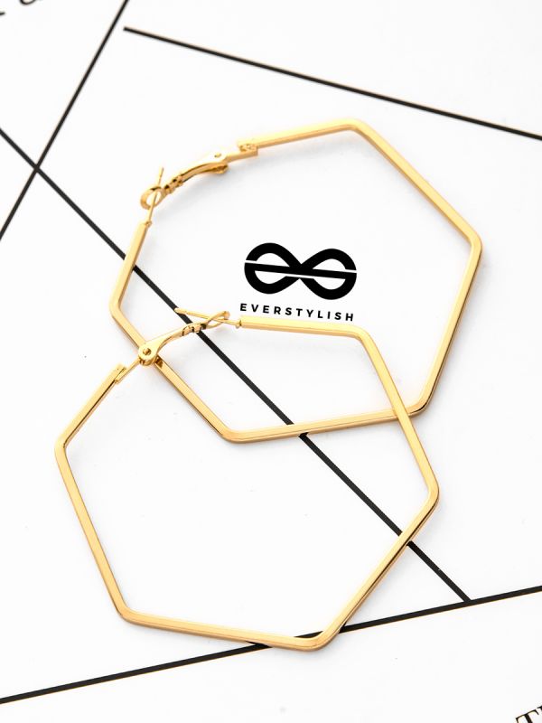 The Hypnotic Hexagonal Hoops (Golden) - Casual Daily-wear Earrings