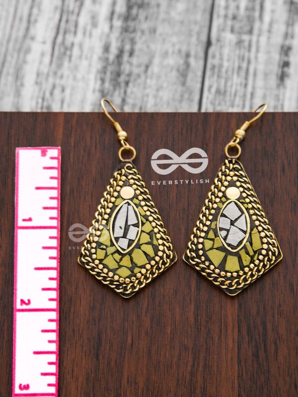 A Handcrafted Delight - Golden Yellow Tribal Style Earrings