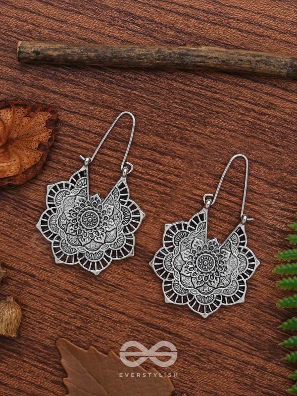 The Intricate Flower Danglers (Silver) - Oxidised Boho Earrings