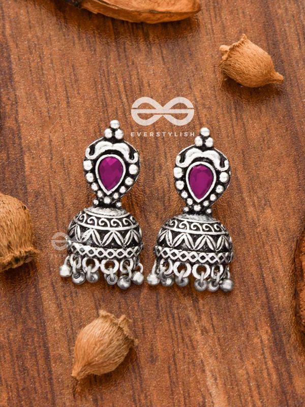 The Little Vintage Artwork Half Jhumkis (Ruby Red) - Tiny Trinket Earrings