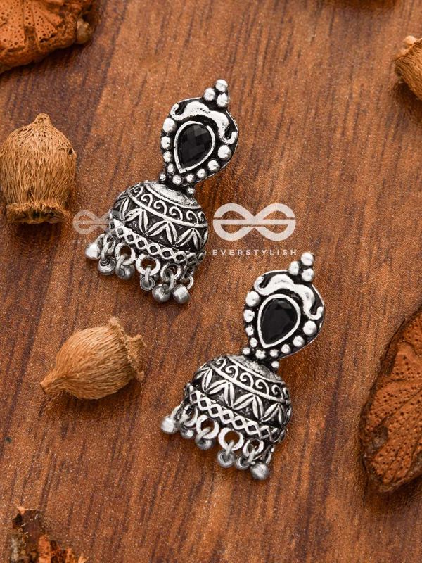 The Little Vintage Artwork Half Jhumkis (Onyx Black) - Tiny Trinket Earrings